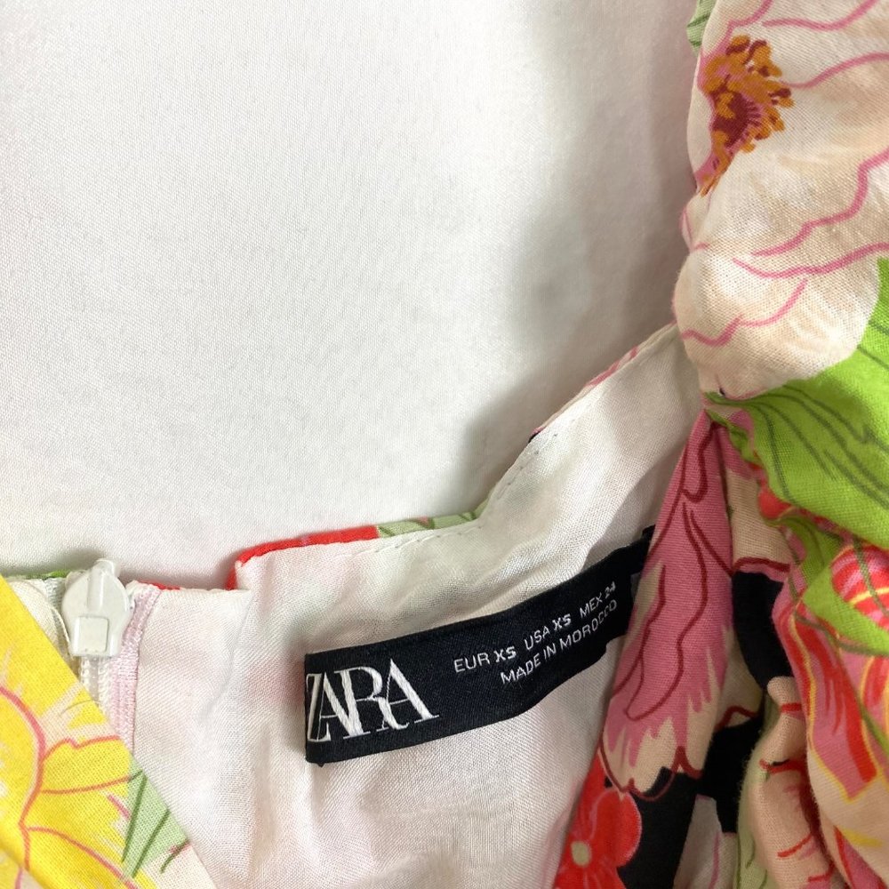 Zara Smocked Floral Ruched Puff Sleeve Mini Dress XS - Picture 11 of 11